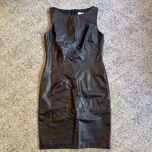 David Meister Brown Sleeveless Sheath Midi Faux Leather Dress